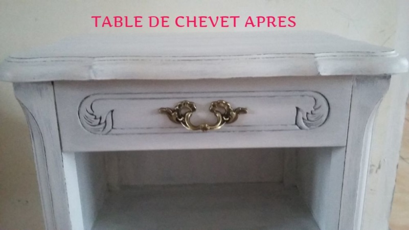 Table de chevet patinée gris et blanc