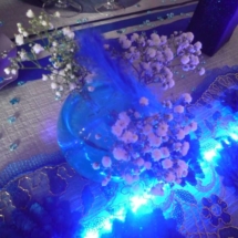 vase boule illuminé grâce au ruban à led bleu