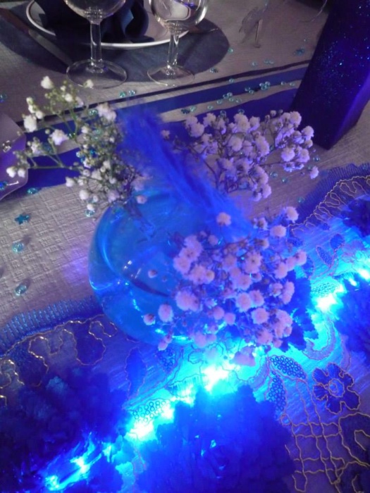 vase boule illuminé grâce au ruban à led bleu