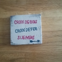 sous verre en bois avec citation Croix de bois croix de fer si je mens tu payes les bières