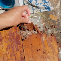 Décapage du dessus de la table avec une patte mouille